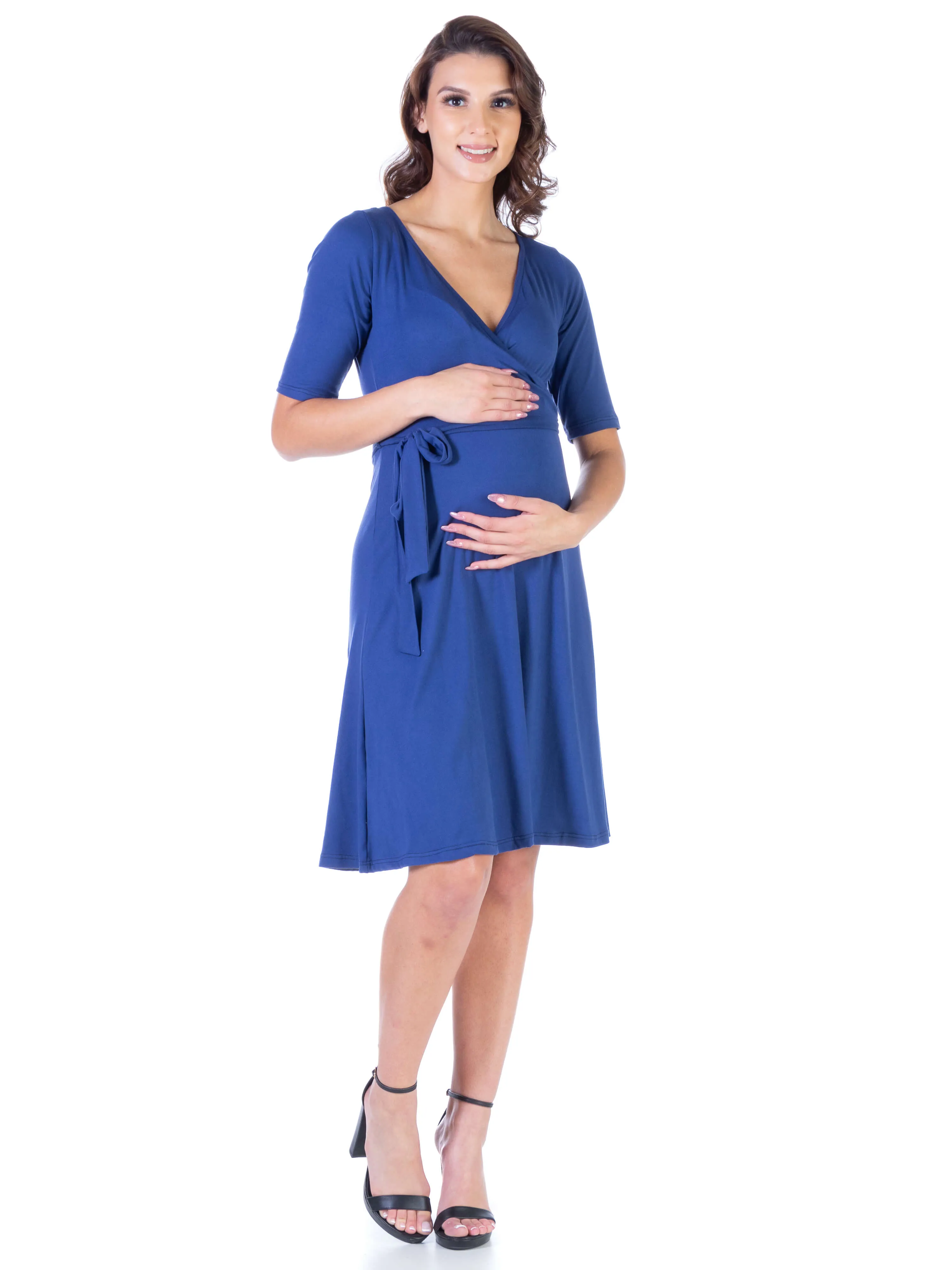 Simple Knee Length Maternity Faux Wrap Dress sold by 24/7 Comfort Apparel product image thumbnail 5