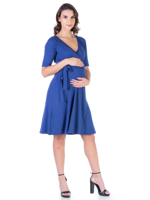 Simple Knee Length Maternity Faux Wrap Dress sold by 24/7 Comfort Apparel