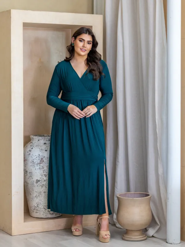 Long Sleeve V Neck Side Slit Plus Size Maxi Dress sold by 24/7 Comfort Apparel