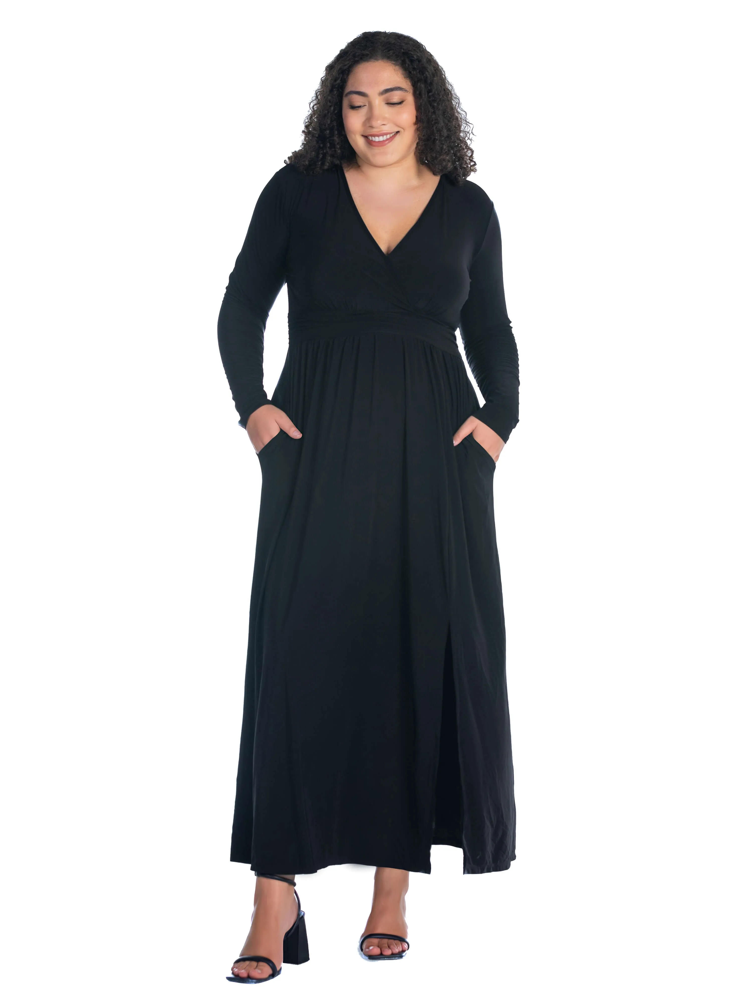 Long Sleeve V Neck Side Slit Plus Size Maxi Dress sold by 24/7 Comfort Apparel product image thumbnail 3