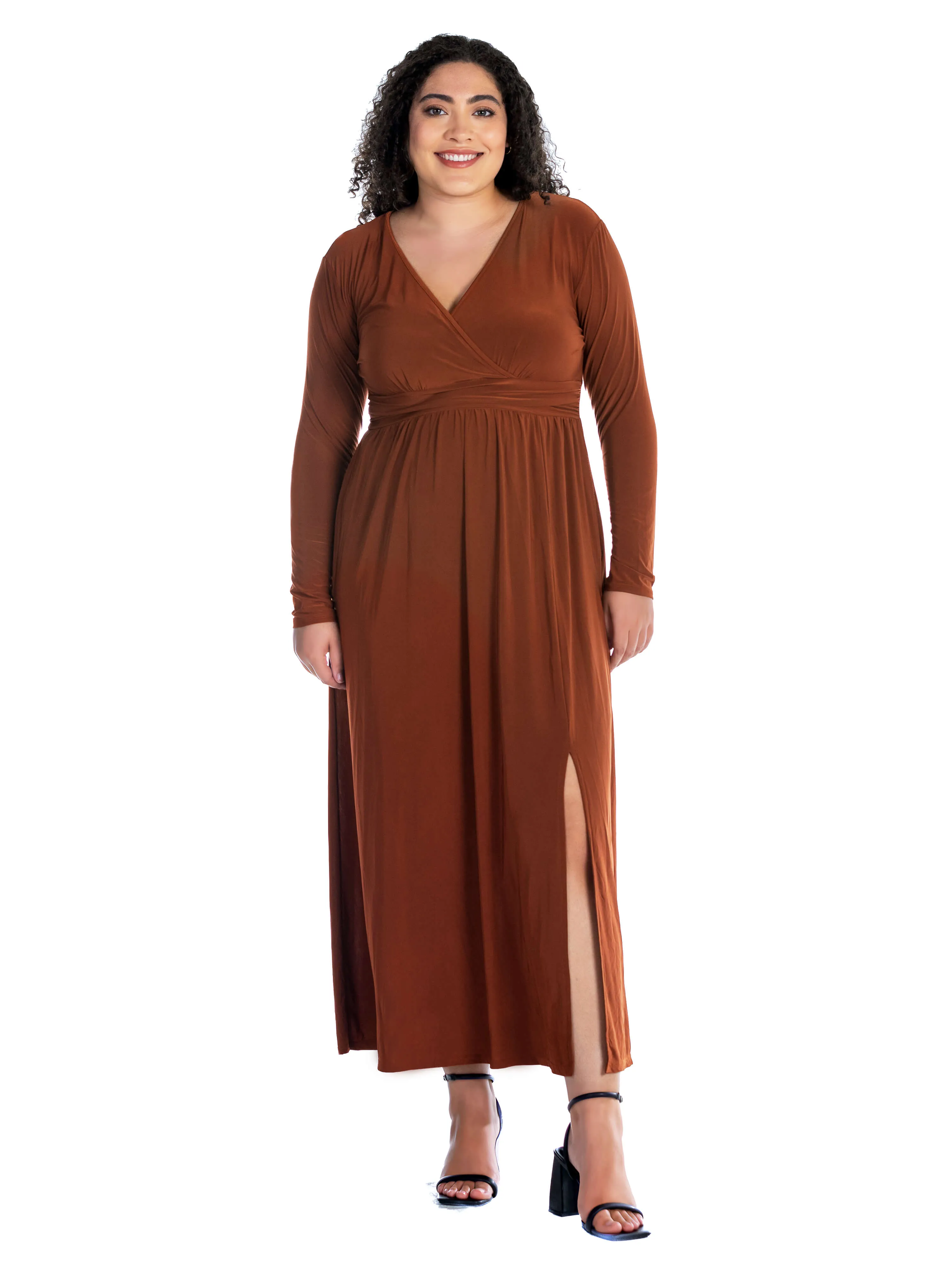 Long Sleeve V Neck Side Slit Plus Size Maxi Dress sold by 24/7 Comfort Apparel product image thumbnail 5