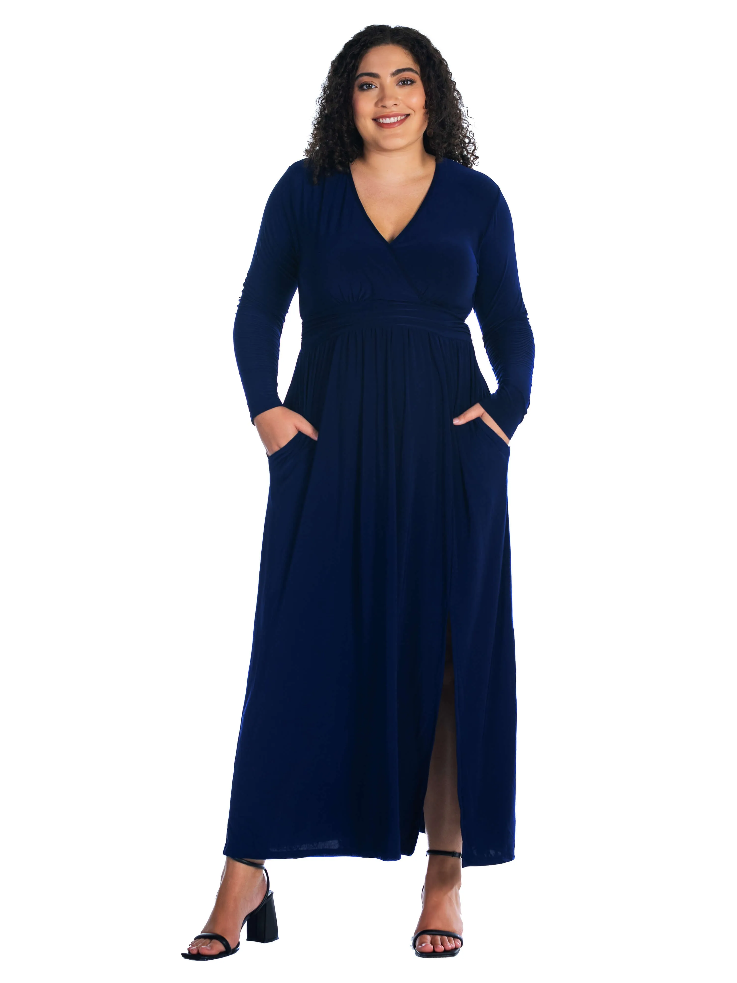 Long Sleeve V Neck Side Slit Plus Size Maxi Dress sold by 24/7 Comfort Apparel product image thumbnail 4