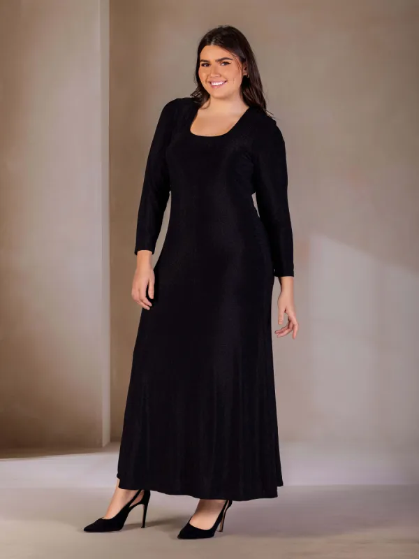 Plus Size Long Sleeve Scoop Neck Shimmery Fabric Maxi Dress sold by 24/7 Comfort Apparel