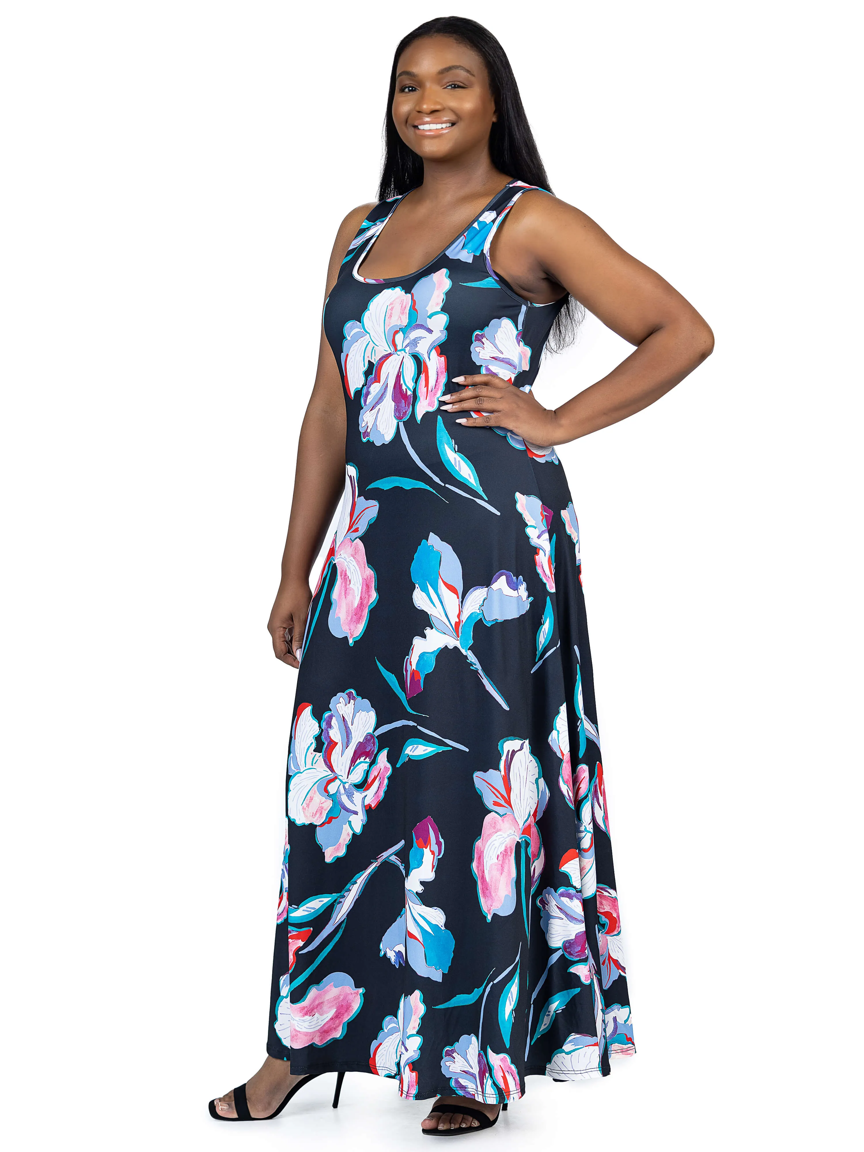 Plus Size Black Floral Print Scoop Neck A Line Sleeveless Maxi Dress sold by 24/7 Comfort Apparel product image thumbnail 2