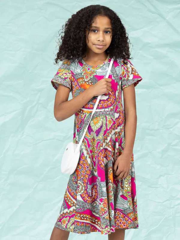 24sevenkid Pink Paisley Short Sleeve Girls Dress sold by 24/7 Comfort Apparel