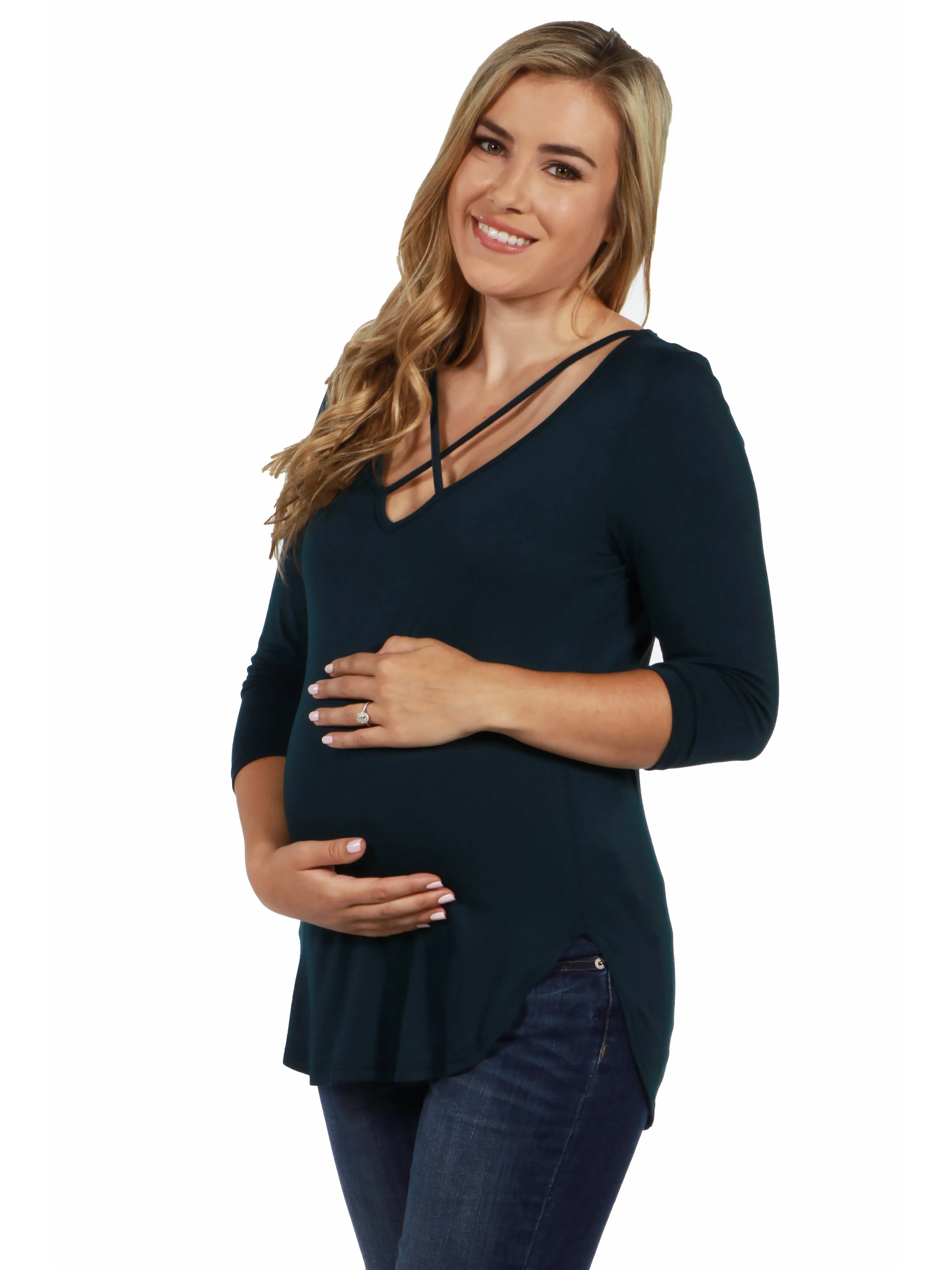 Criss Cross Round Hemline Maternity Tunic Top sold by 24/7 Comfort Apparel