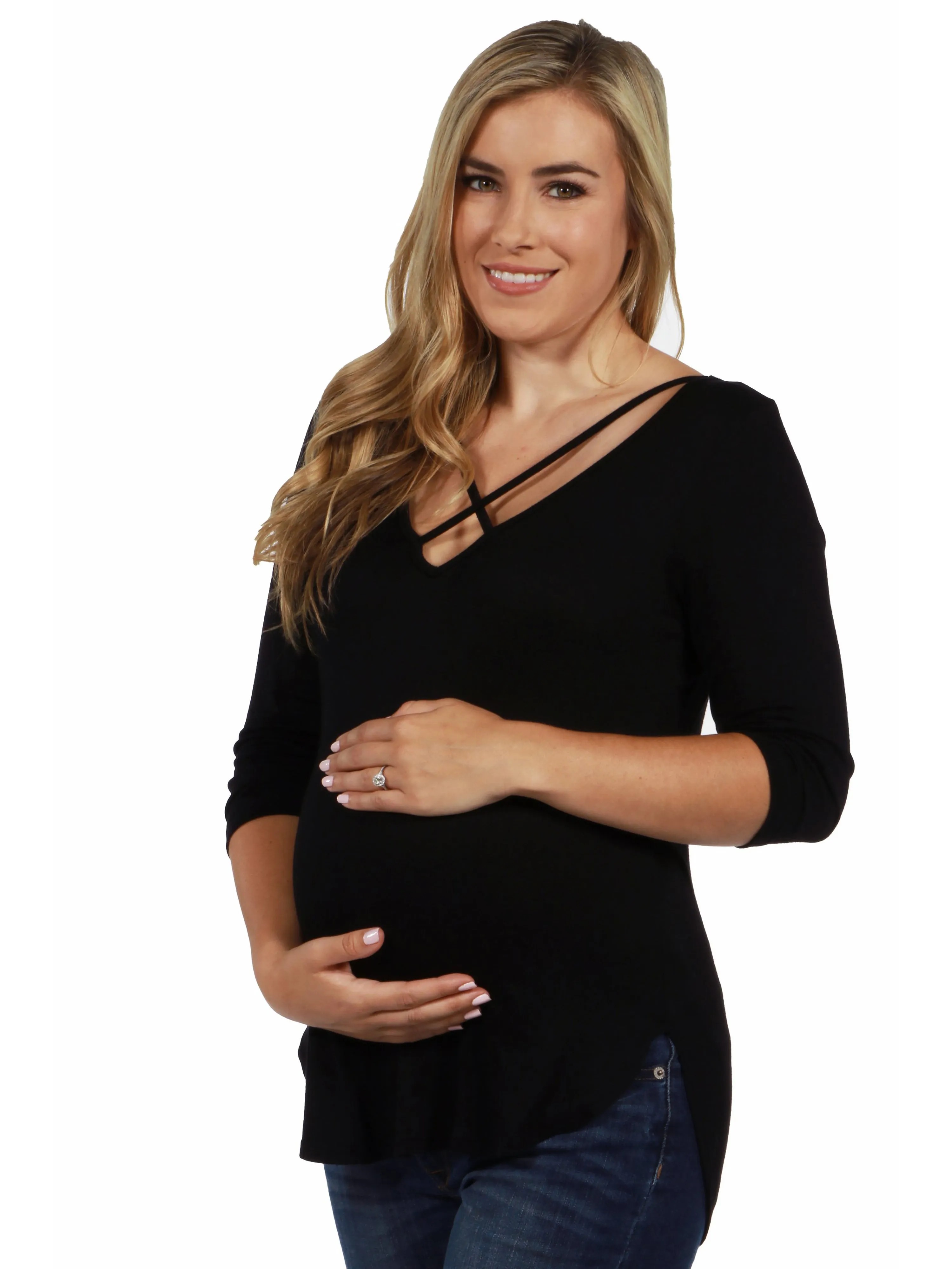 Criss Cross Round Hemline Maternity Tunic Top sold by 24/7 Comfort Apparel product image thumbnail 2