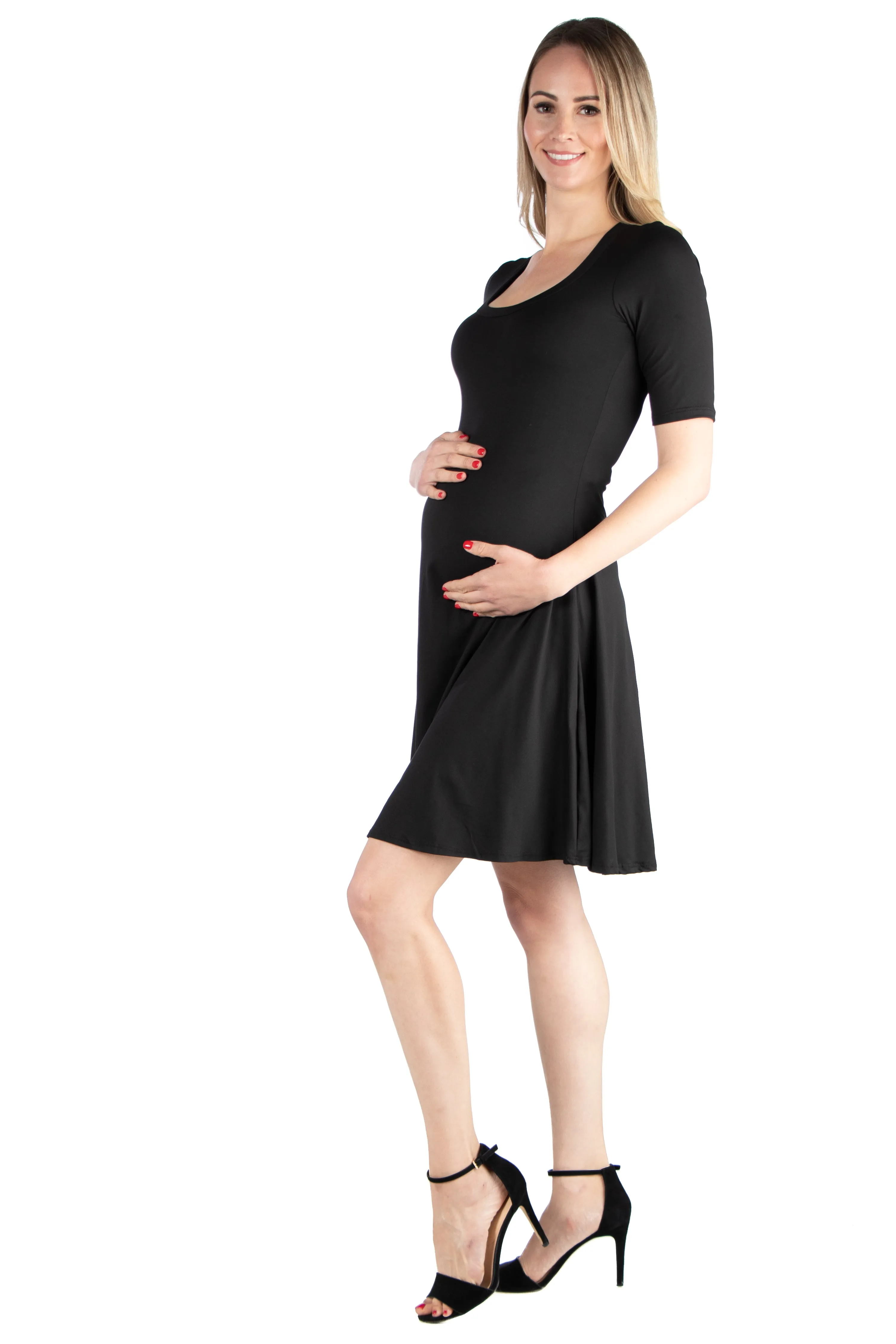 Knee Length A Line Elbow Sleeve Maternity Dress sold by 24/7 Comfort Apparel product image thumbnail 2
