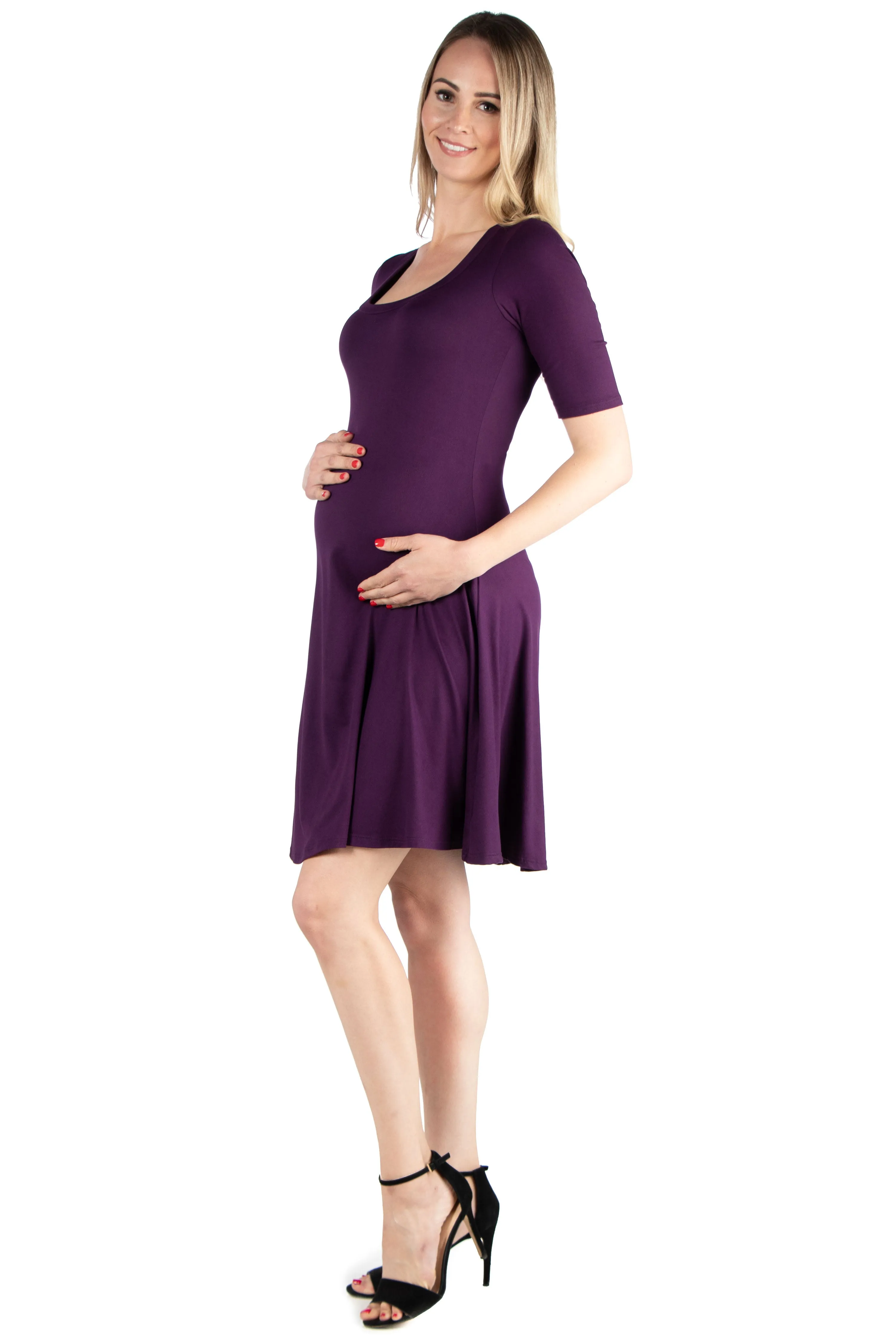 Knee Length A Line Elbow Sleeve Maternity Dress sold by 24/7 Comfort Apparel
