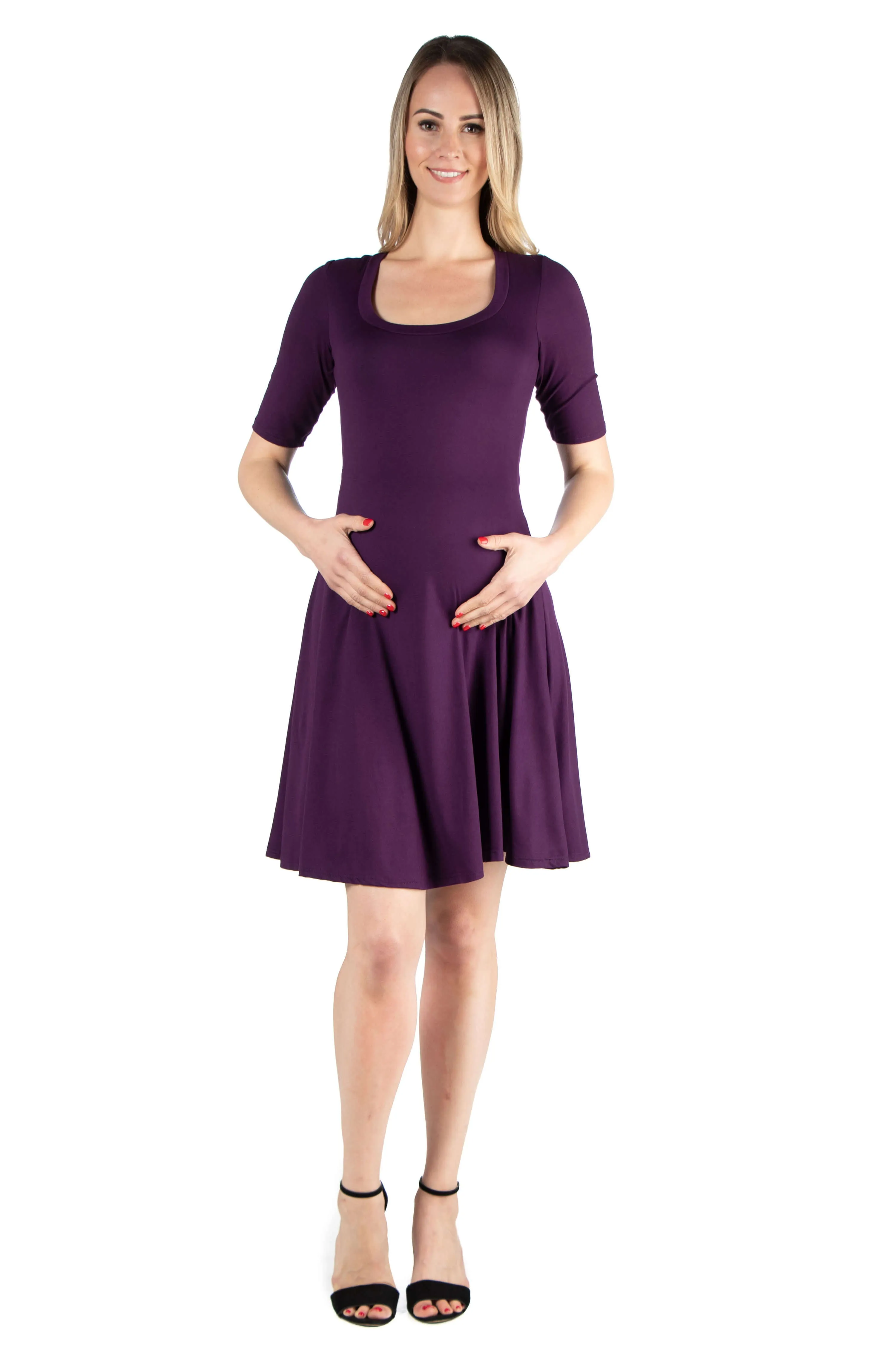 Knee Length A Line Elbow Sleeve Maternity Dress sold by 24/7 Comfort Apparel product image thumbnail 5