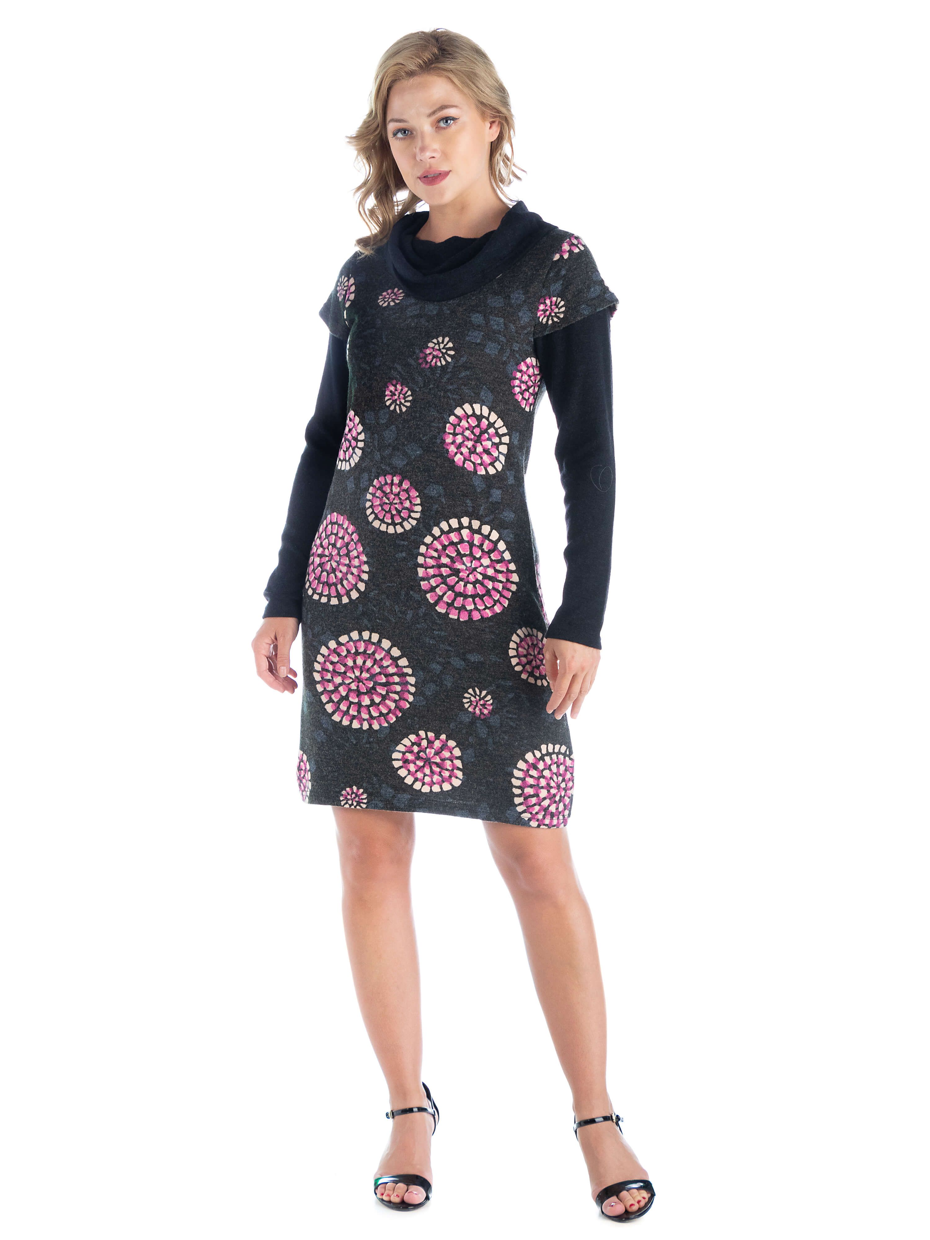 24seven Comfort Apparel Grey Long Sleeve Cowl Neck Shift Dress sold by 24/7 Comfort Apparel