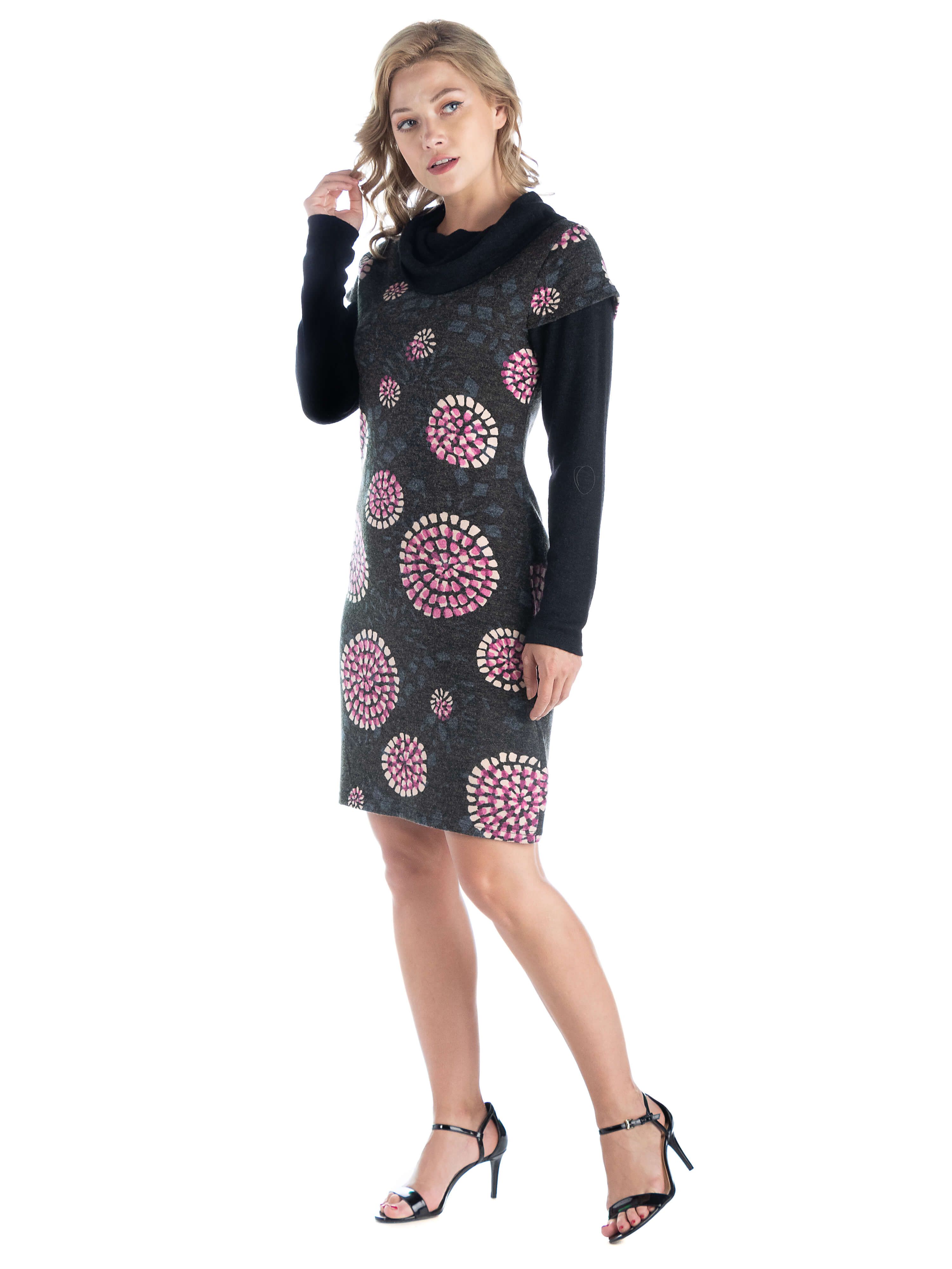 24seven Comfort Apparel Grey Long Sleeve Cowl Neck Shift Dress sold by 24/7 Comfort Apparel product image thumbnail 2