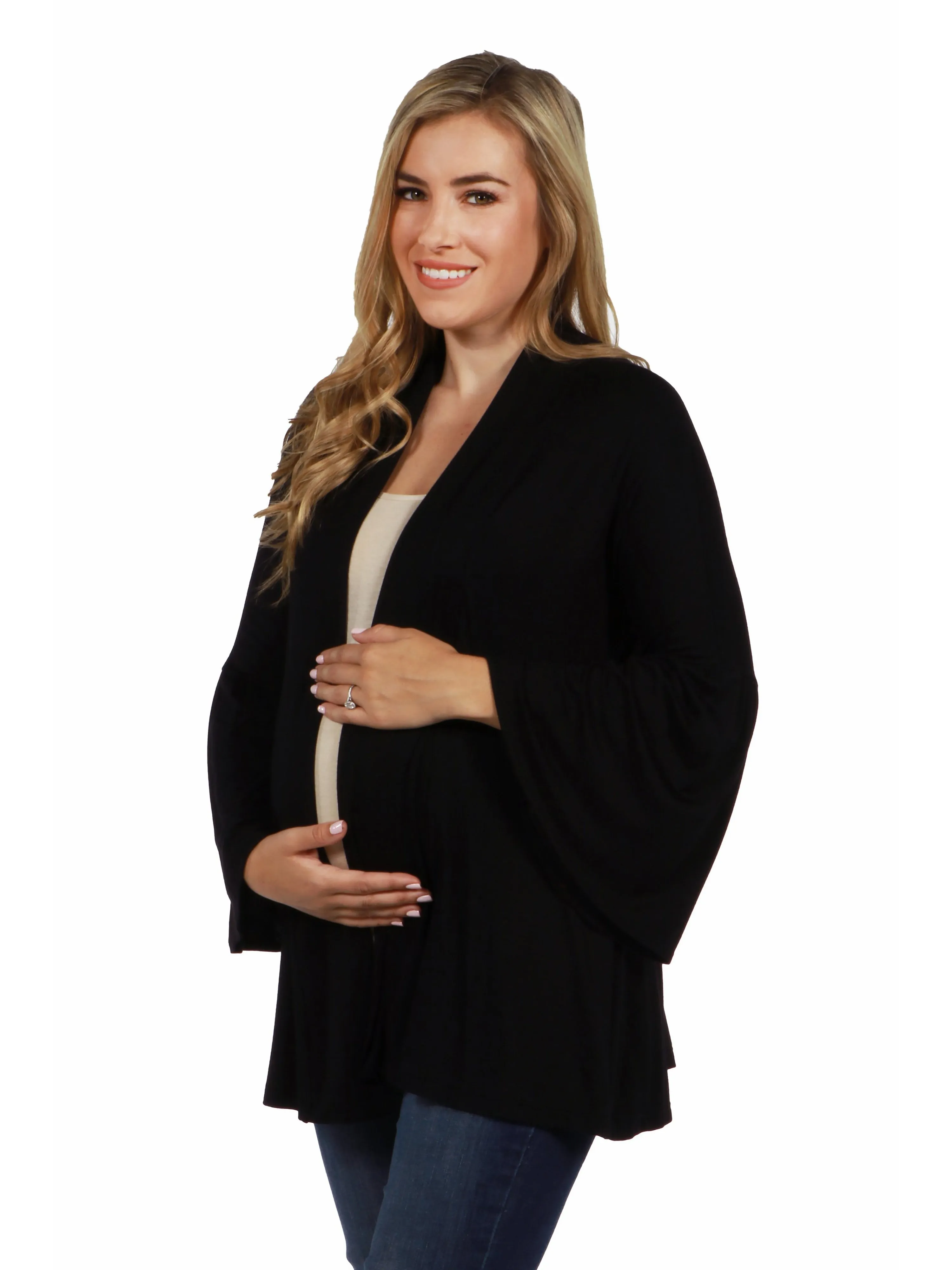 Bell Sleeve Flared Open Front Maternity Cardigan sold by 24/7 Comfort Apparel product image thumbnail 3
