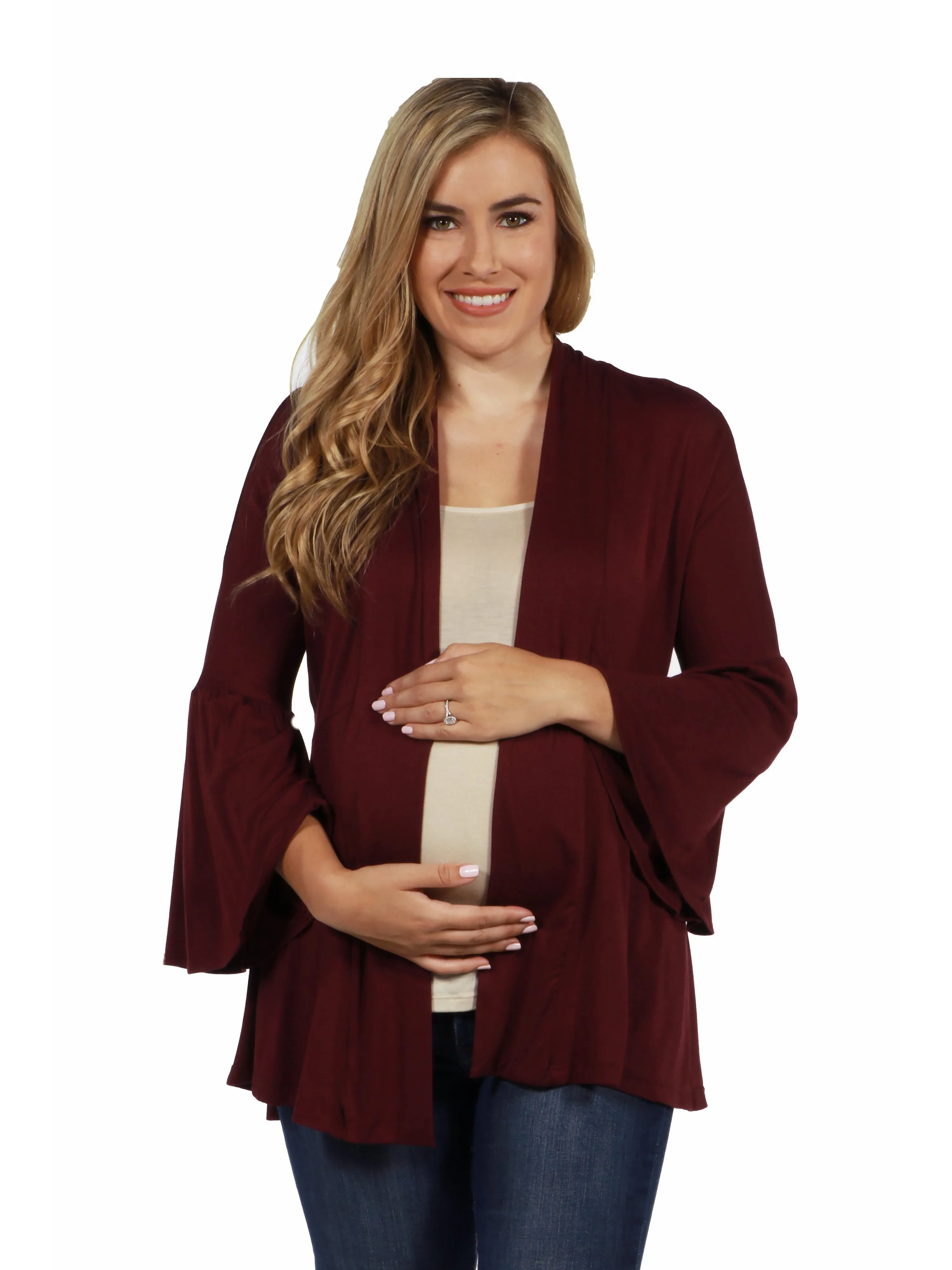 Bell Sleeve Flared Open Front Maternity Cardigan sold by 24/7 Comfort Apparel product image thumbnail 4