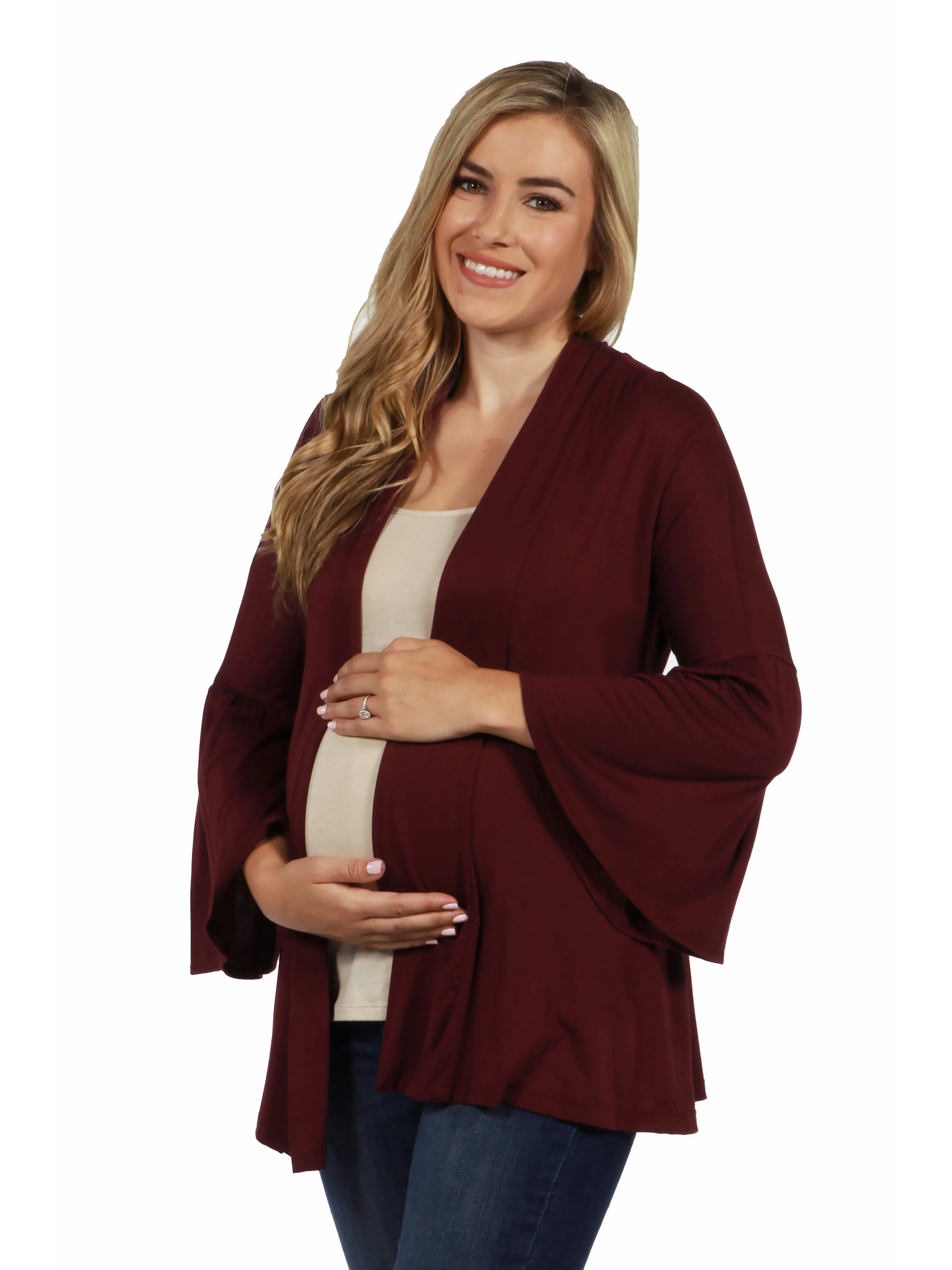 Bell Sleeve Flared Open Front Maternity Cardigan sold by 24/7 Comfort Apparel