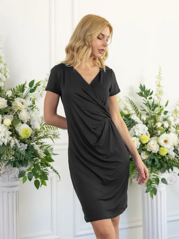 Womens Short Sleeve Knee Length Faux Wrap Dress sold by 24/7 Comfort Apparel