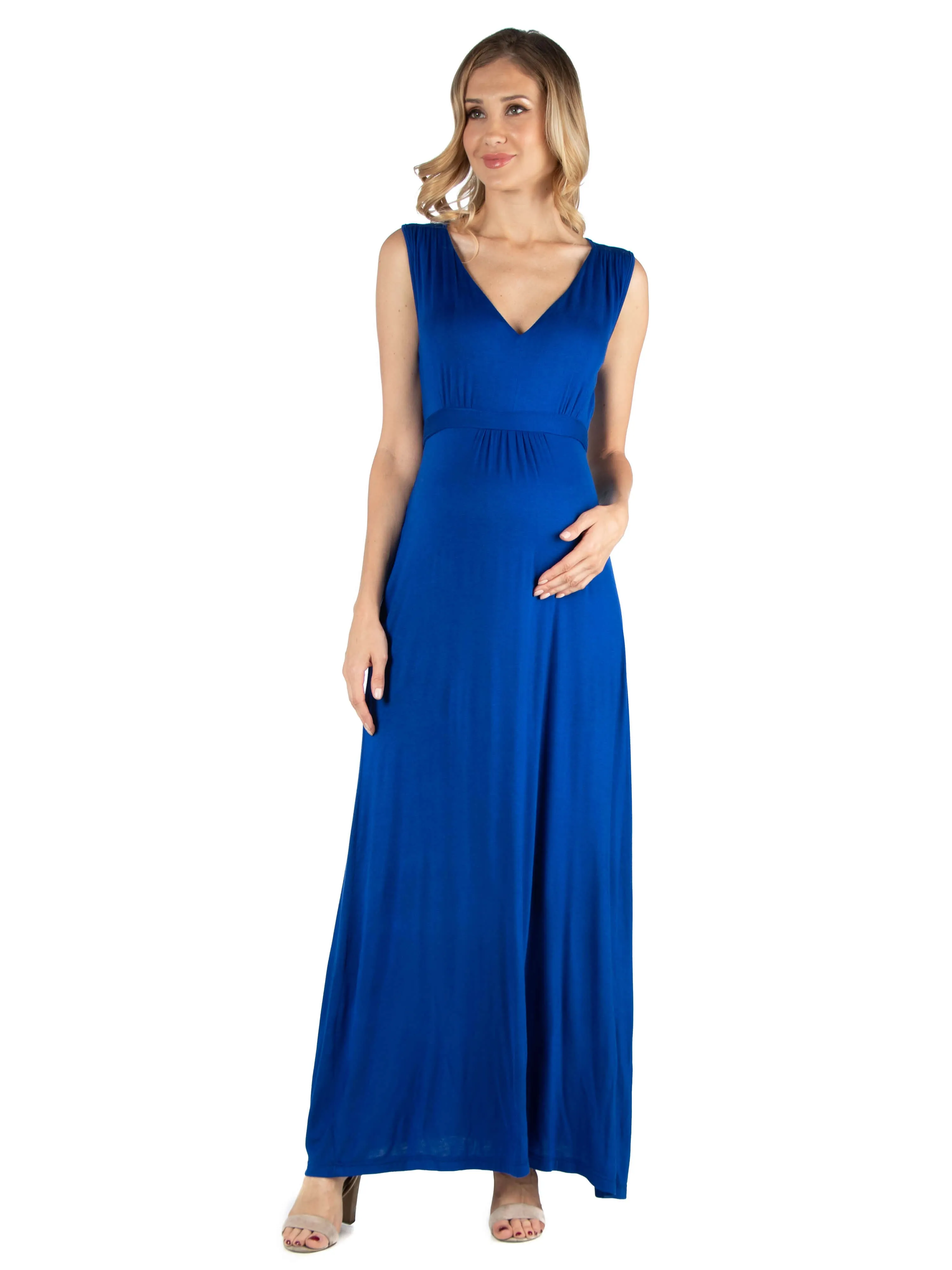 V Neck Sleeveless Maternity Maxi Dress with Belt sold by 24/7 Comfort Apparel product image thumbnail 5