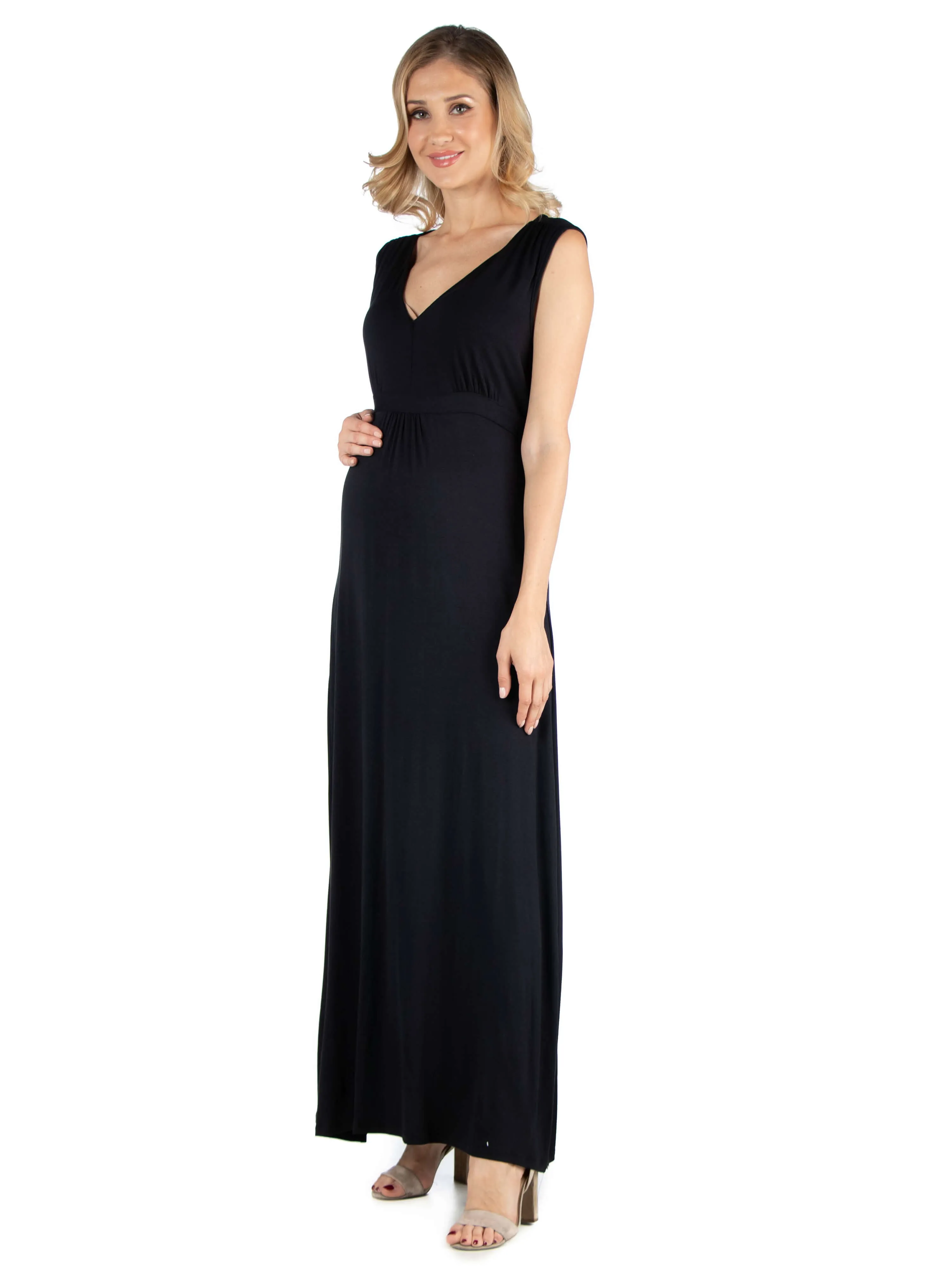 V Neck Sleeveless Maternity Maxi Dress with Belt sold by 24/7 Comfort Apparel product image thumbnail 4