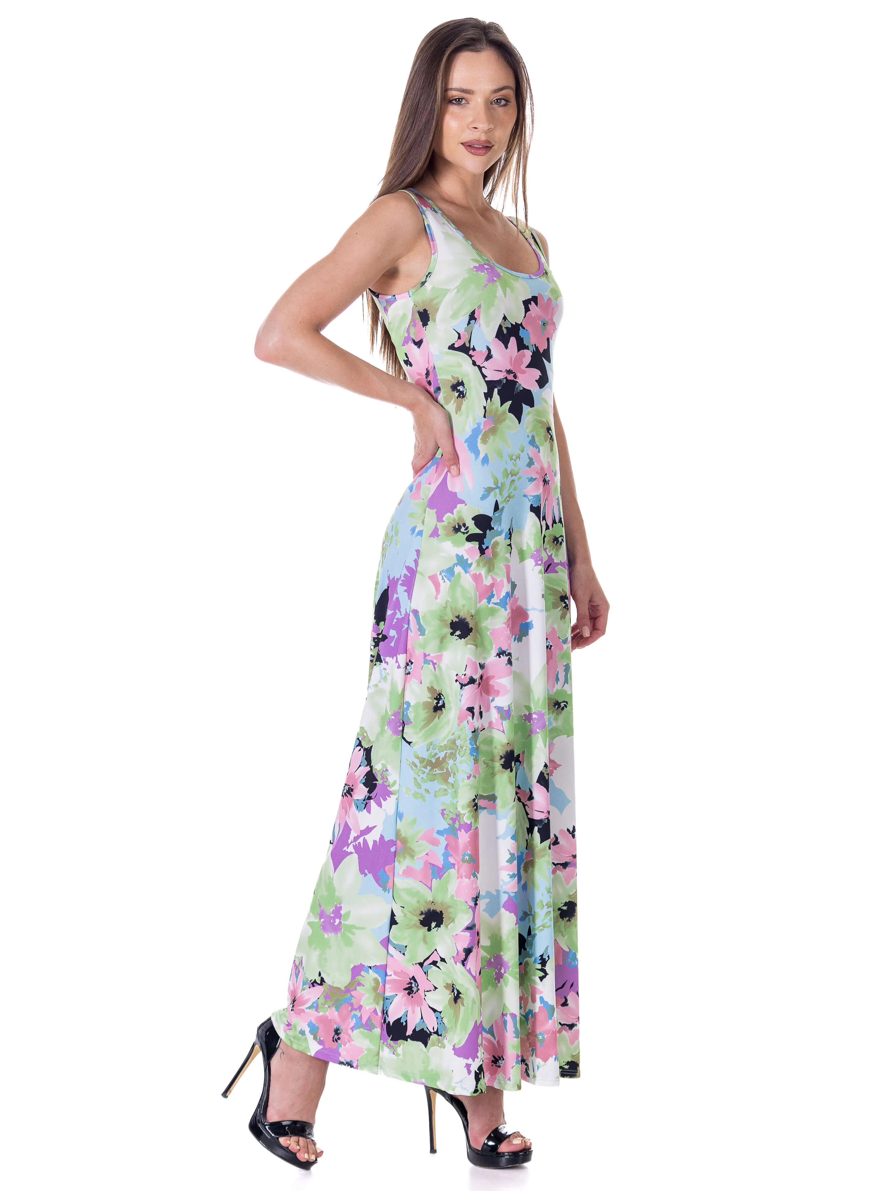 Womens Pastel Floral Scoop Neck A Line Sleeveless Maxi Dress sold by 24/7 Comfort Apparel product image thumbnail 3