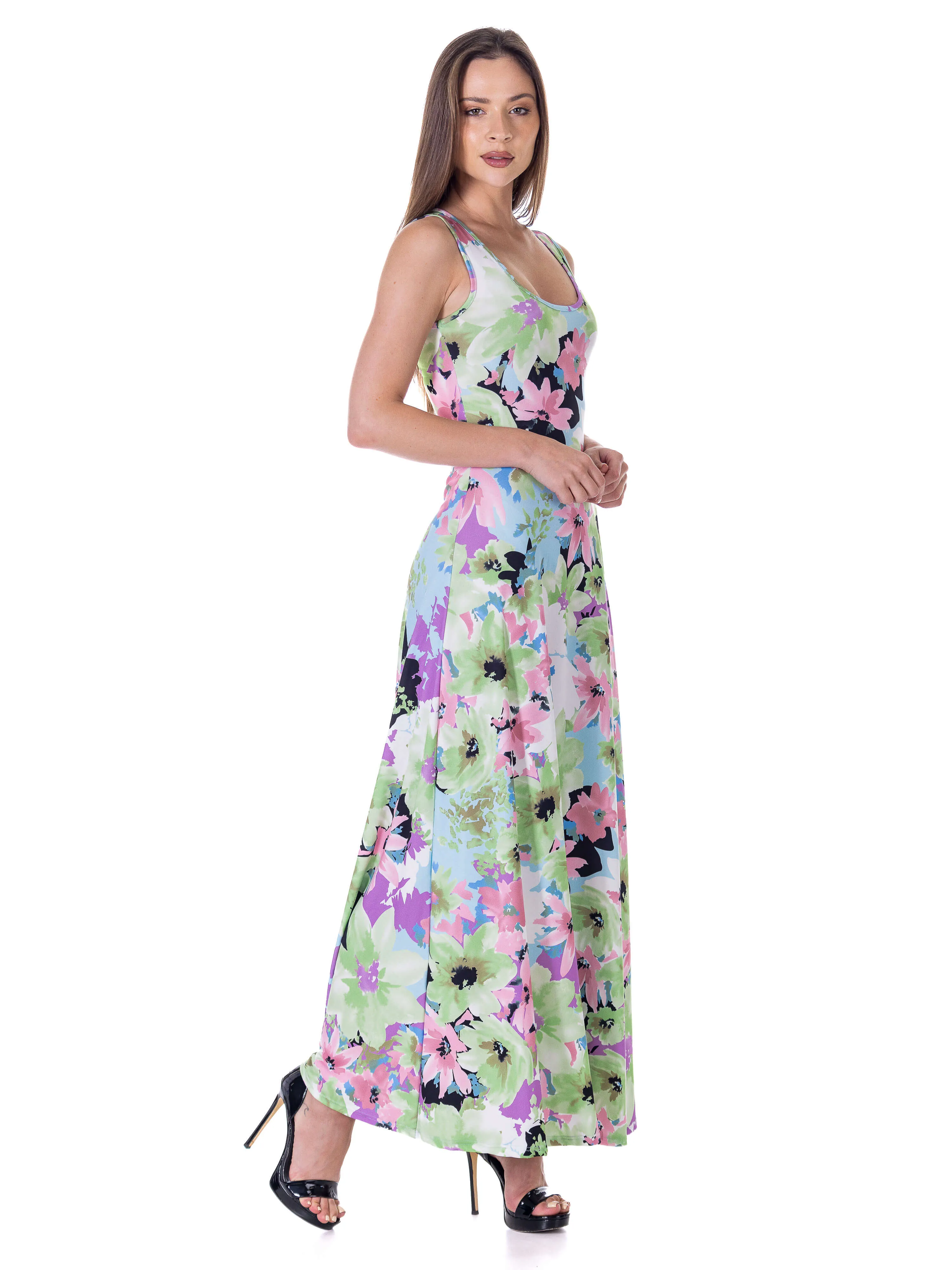 Womens Pastel Floral Scoop Neck A Line Sleeveless Maxi Dress sold by 24/7 Comfort Apparel product image thumbnail 5