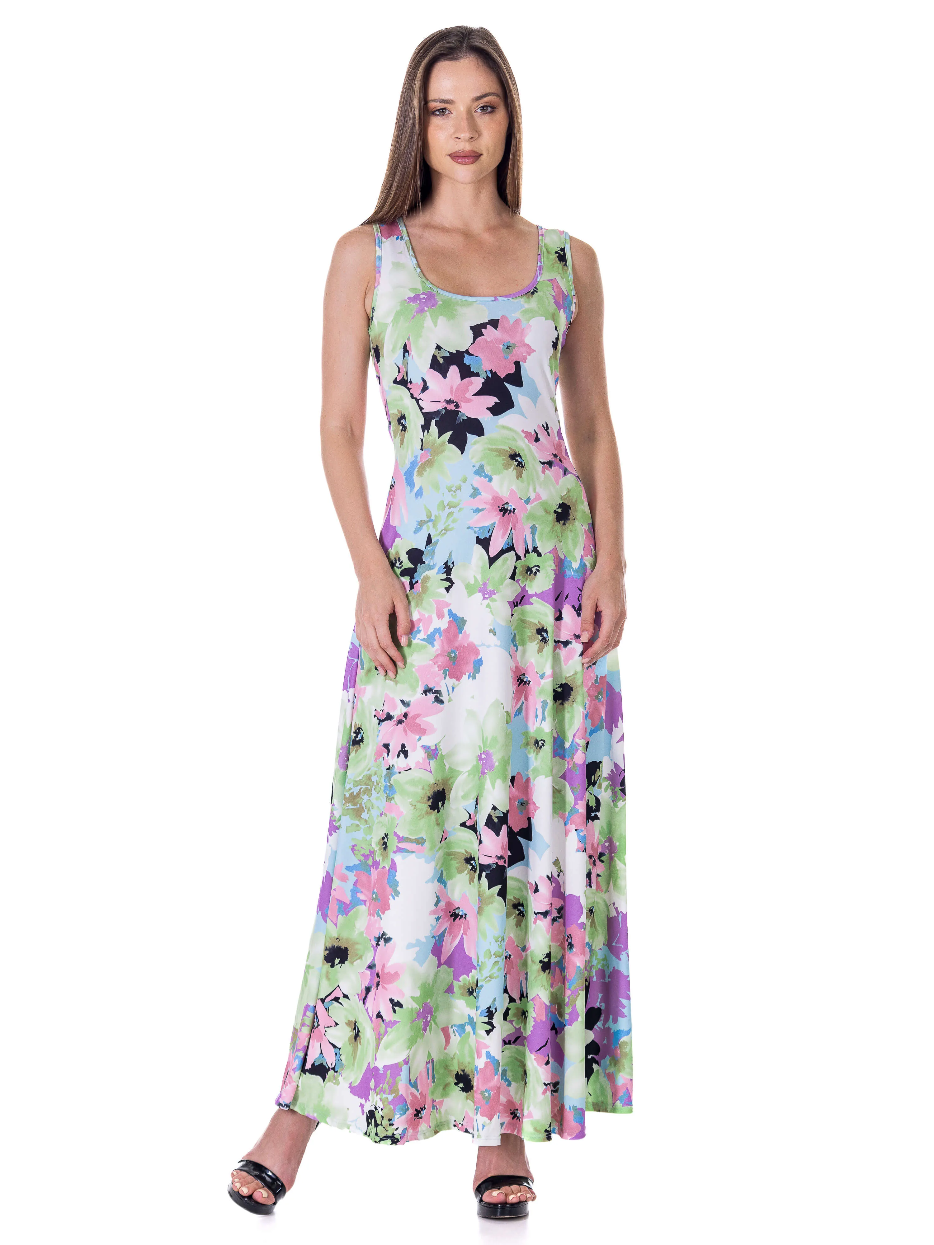 Womens Pastel Floral Scoop Neck A Line Sleeveless Maxi Dress sold by 24/7 Comfort Apparel product image thumbnail 2