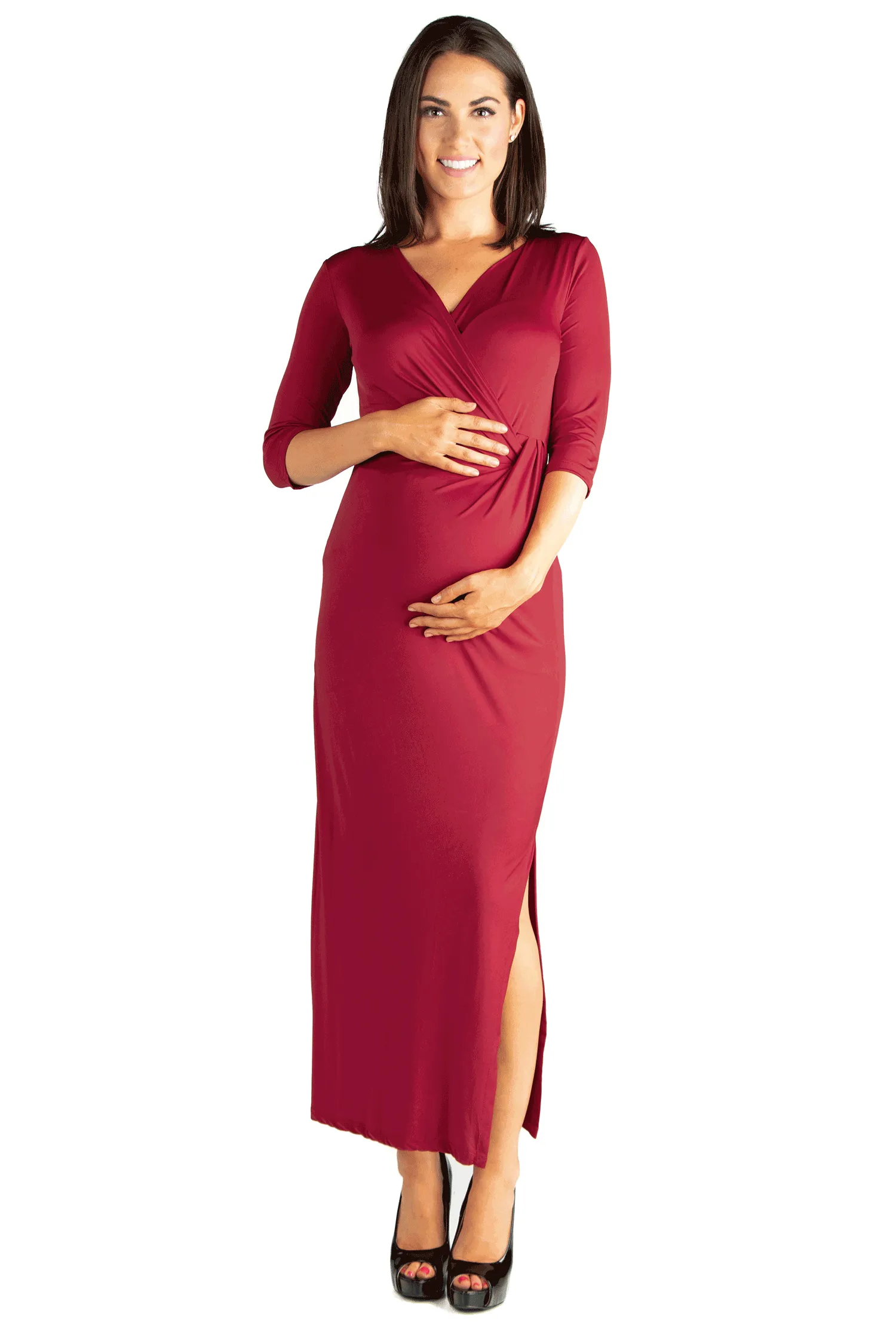 Floral V-Neck Side Slit Maternity Maxi Dress sold by 24/7 Comfort Apparel product image thumbnail 2