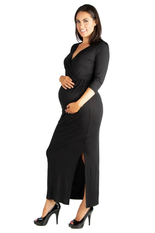 Floral V-Neck Side Slit Maternity Maxi Dress sold by 24/7 Comfort Apparel