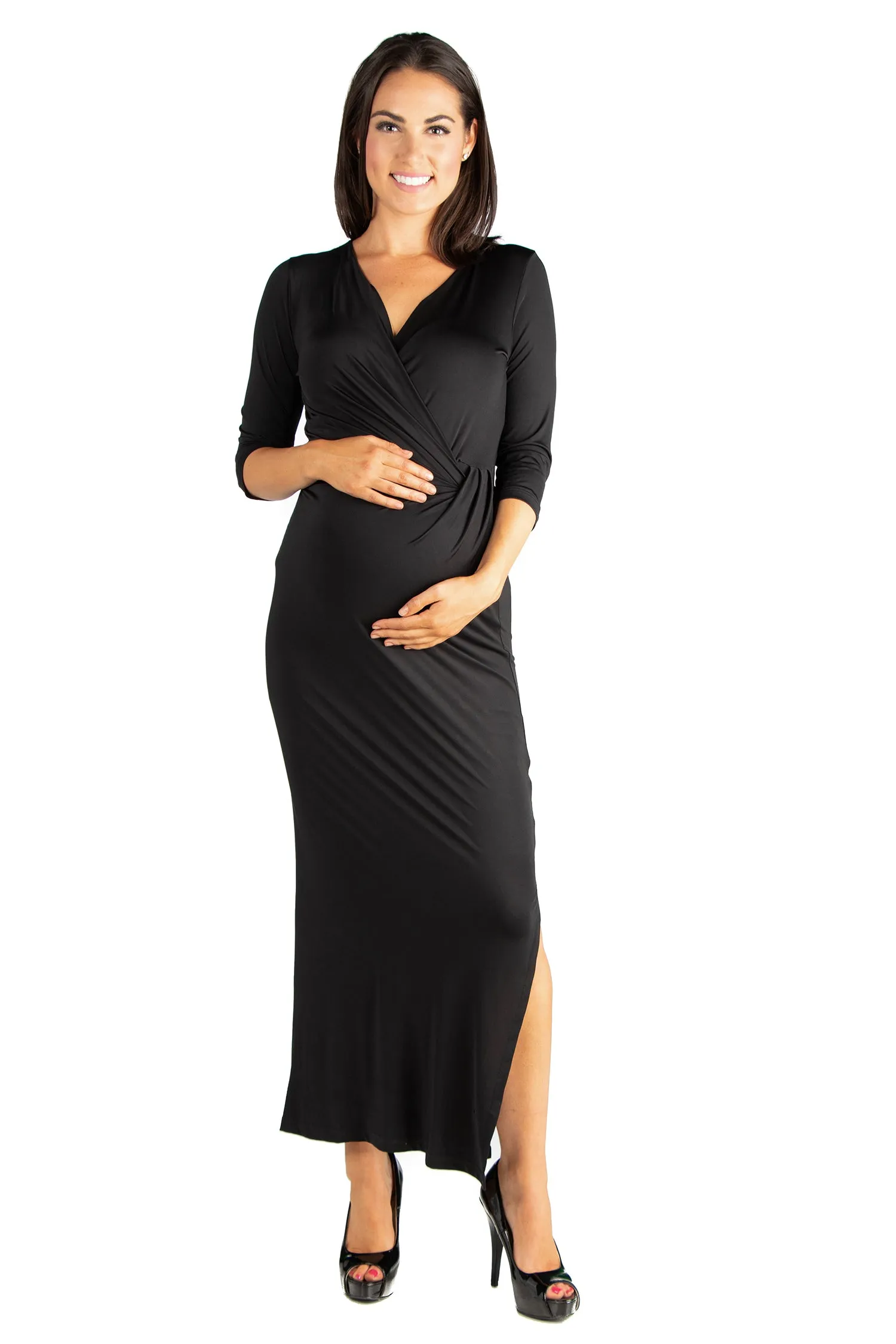 Floral V-Neck Side Slit Maternity Maxi Dress sold by 24/7 Comfort Apparel product image thumbnail 3