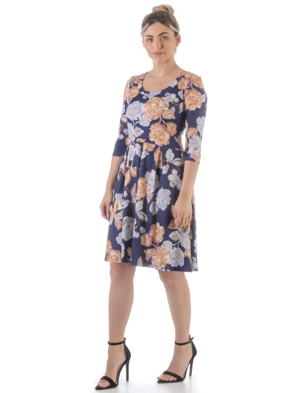 Blue Rose Three Quarter Sleeve Pleated Dress sold by 24/7 Comfort Apparel