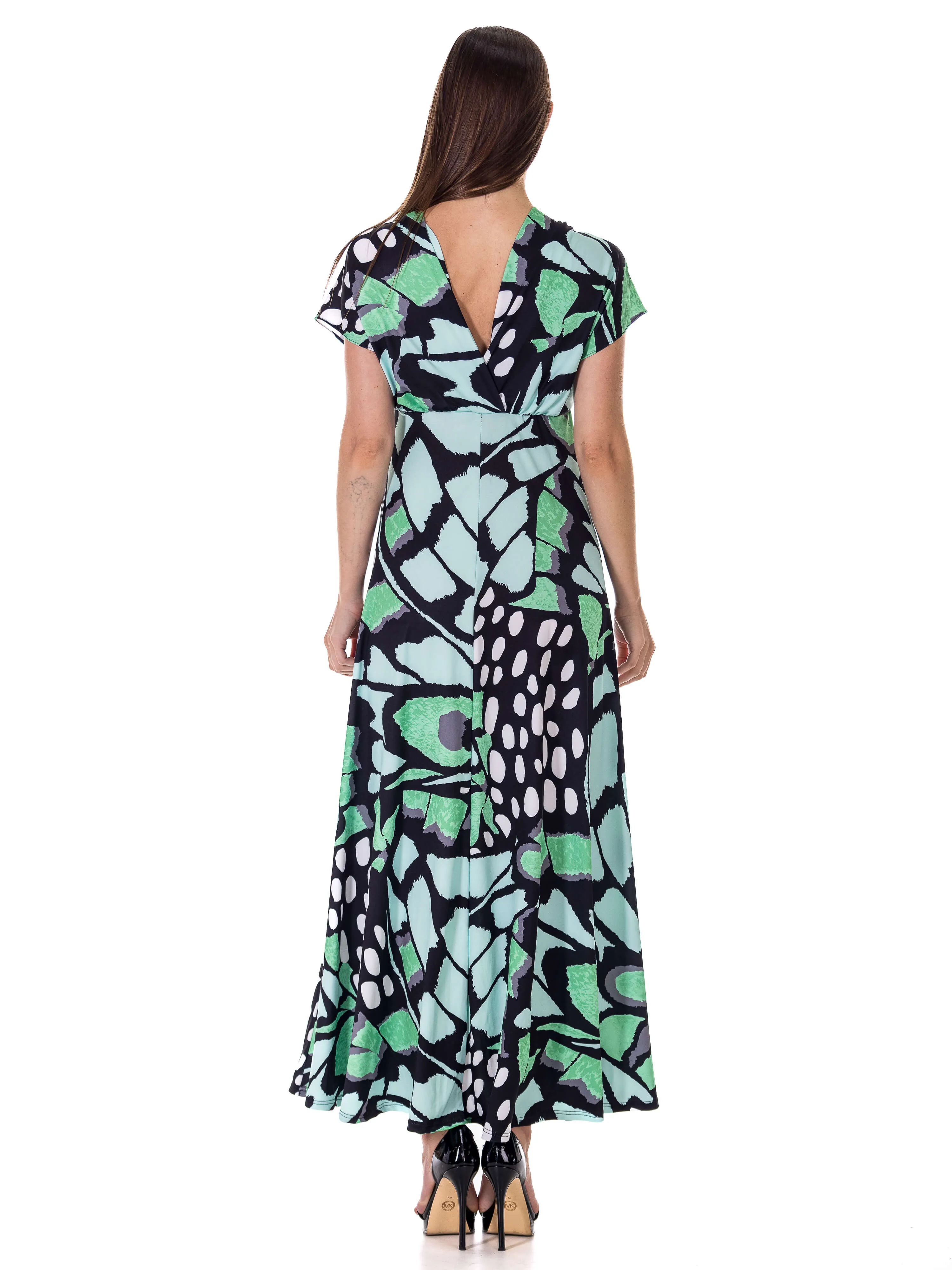 Butterfly Print V Neck Empire Waist Kimono Cap Sleeve Maxi Dress sold by 24/7 Comfort Apparel product image thumbnail 4