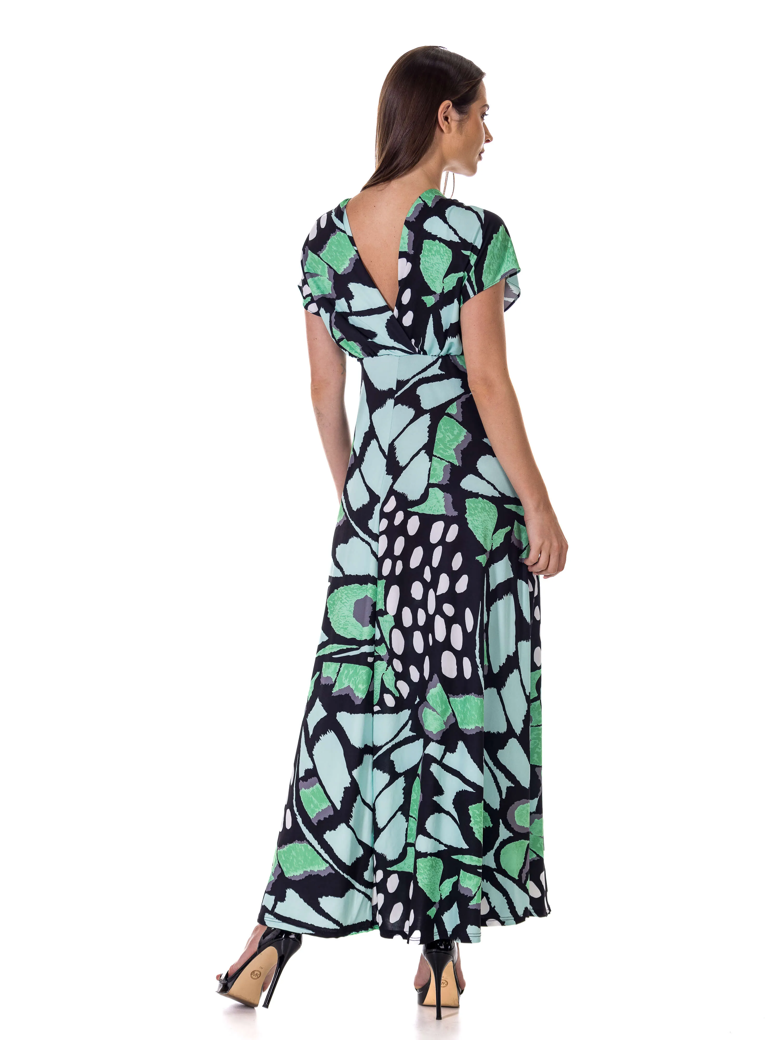 Butterfly Print V Neck Empire Waist Kimono Cap Sleeve Maxi Dress sold by 24/7 Comfort Apparel product image thumbnail 5