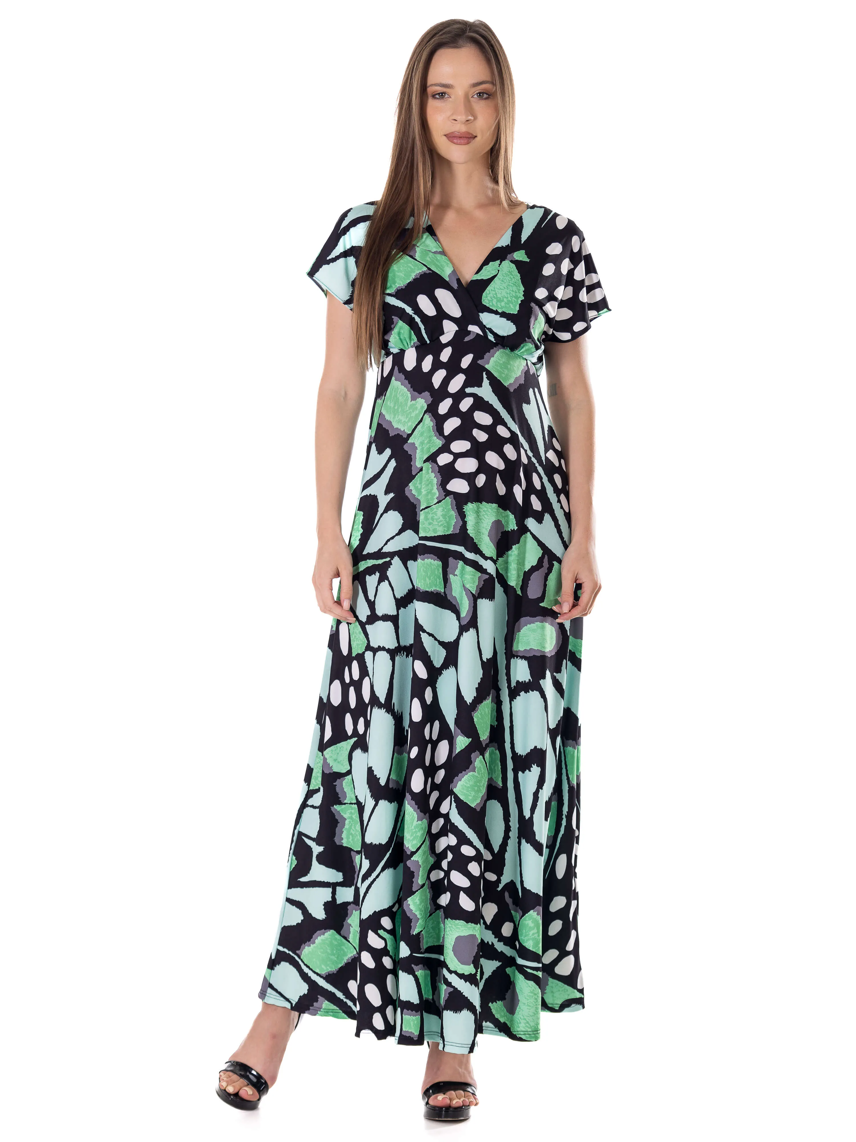 Butterfly Print V Neck Empire Waist Kimono Cap Sleeve Maxi Dress sold by 24/7 Comfort Apparel product image thumbnail 2