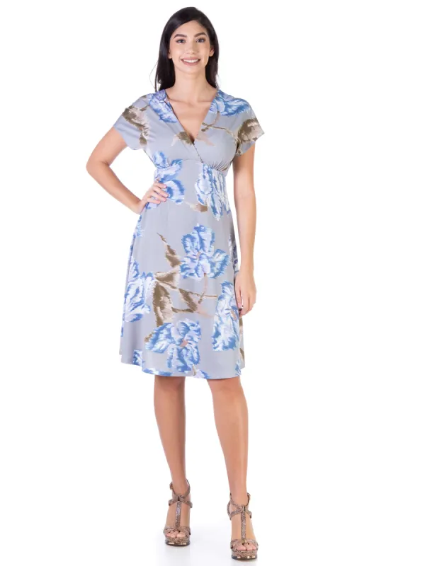 Powder Blue Floral Empire Waist Flowy Knee Length Dress sold by 24/7 Comfort Apparel