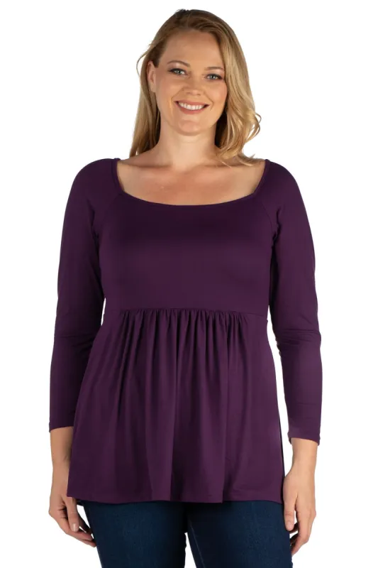 Wide Neck Pleated Plus Size Long Sleeve Tunic Top sold by 24/7 Comfort Apparel
