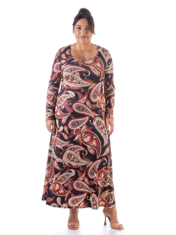 Red Paisley Long Sleeve Plus Size T Shirt Maxi Dress sold by 24/7 Comfort Apparel