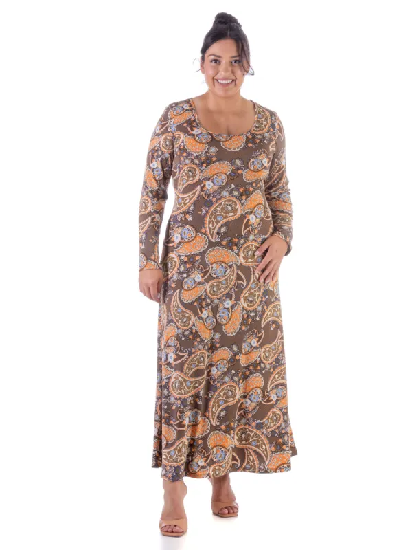 Fall Paisley Long Sleeve Plus Size T Shirt Maxi Dress sold by 24/7 Comfort Apparel
