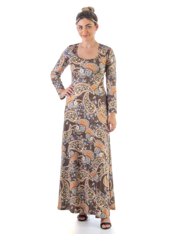Fall Paisley Long Sleeve T Shirt Maxi Dress sold by 24/7 Comfort Apparel