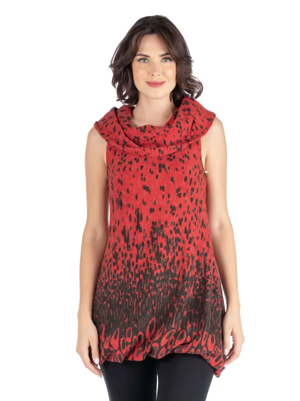 24seven Comfort Apparel Red Print Sleeveless Cowl Neck Tunic Top sold by 24/7 Comfort Apparel
