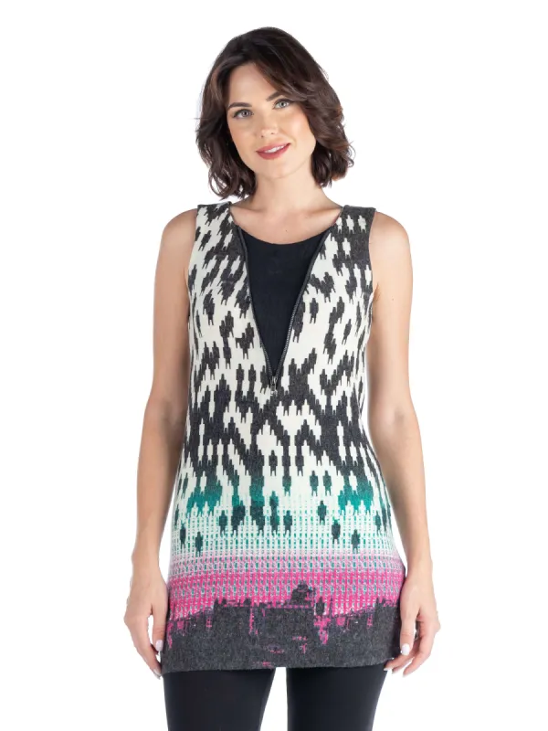 24seven Comfort Apparel Pink Houndstooth Print Sleeveless Extra Long Tunic Top sold by 24/7 Comfort Apparel