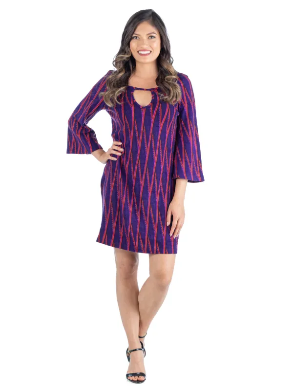 24seven Comfort Apparel Purple Three Quarter Sleeve Keyhole Shift Dress sold by 24/7 Comfort Apparel