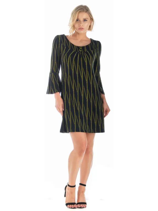 24seven Comfort Apparel Black Three Quarter Trumpet Sleeve Shift Dress sold by 24/7 Comfort Apparel