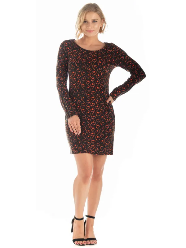 24seven Comfort Apparel Black and Orange Modern Long Sleeve Fall Dress sold by 24/7 Comfort Apparel