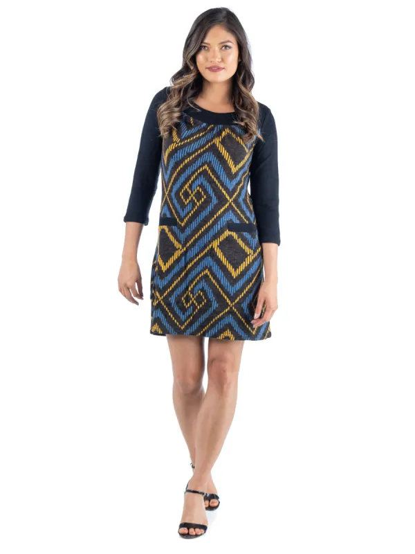 24seven Comfort Apparel Blue Three Quarter Sleeve Pocket Shift Dress sold by 24/7 Comfort Apparel