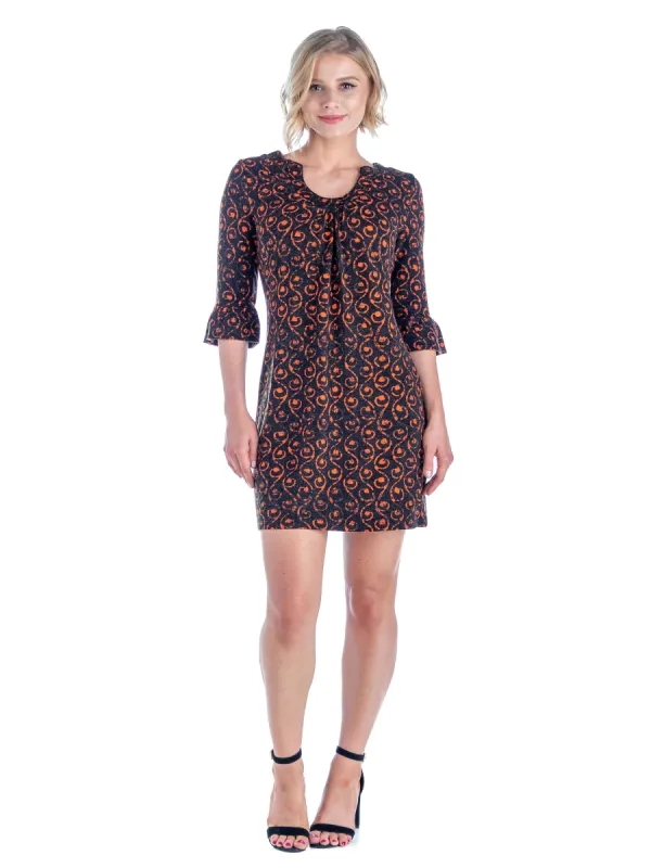 24seven Comfort Apparel Autum Print Trumpet Sleeve Knee Length Dress sold by 24/7 Comfort Apparel