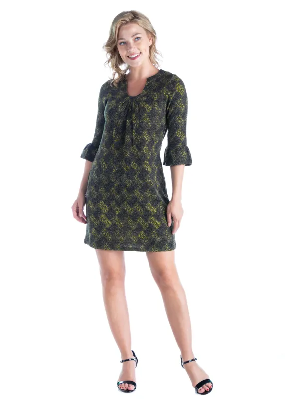 24seven Comfort Apparel Shades of Green Trumpet Sleeve Shift Dress sold by 24/7 Comfort Apparel