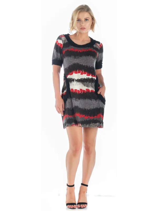 24seven Comfort Apparel Red Abstract Print Knee Length Shift Dress sold by 24/7 Comfort Apparel