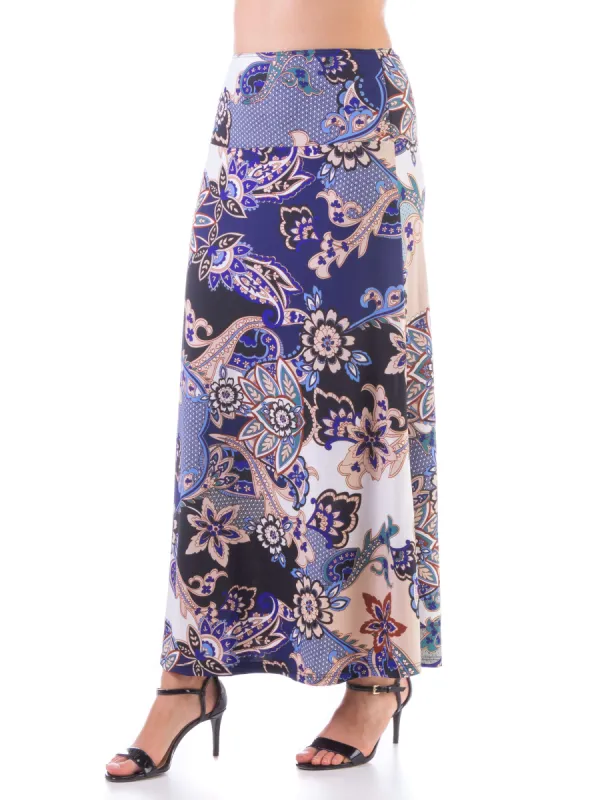 Black and Blue Elastic Waist Ankle Length Maxi Skirt sold by 24/7 Comfort Apparel
