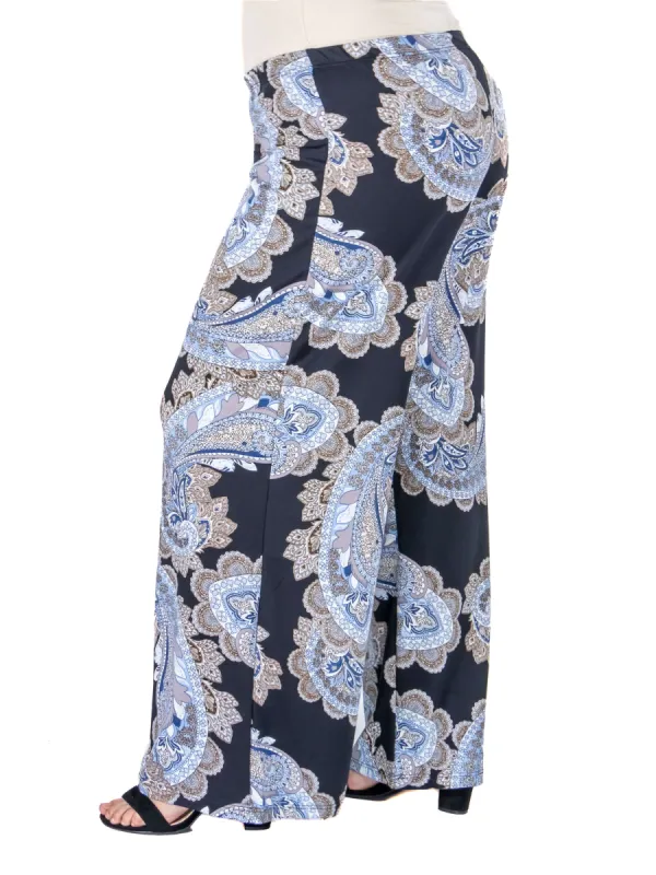 Black Paisley Print Elastic Waist Plus Size Palazzo Pants sold by 24/7 Comfort Apparel
