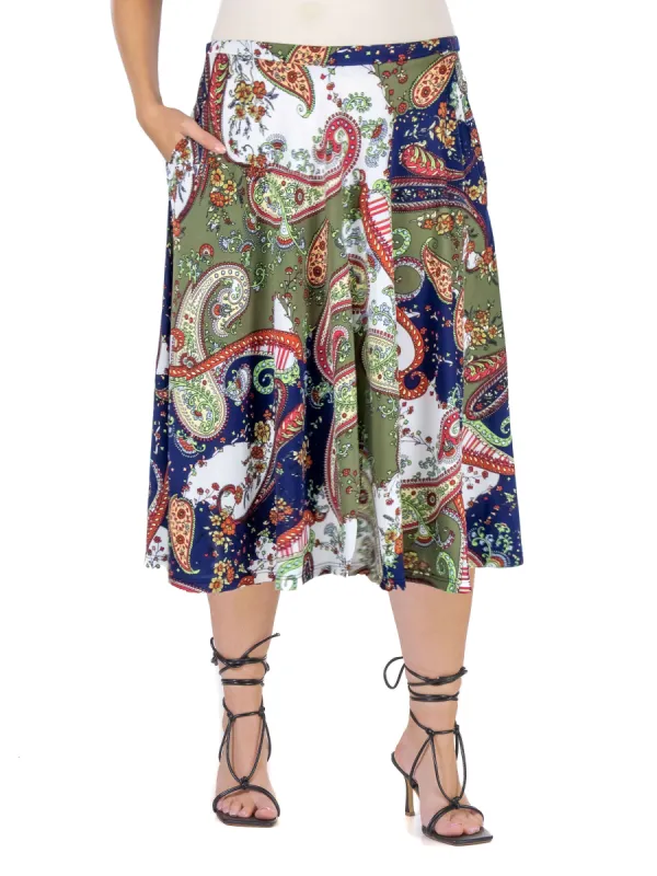 Paisley Print Pleated Plus Size Pocket Midi Skirt sold by 24/7 Comfort Apparel