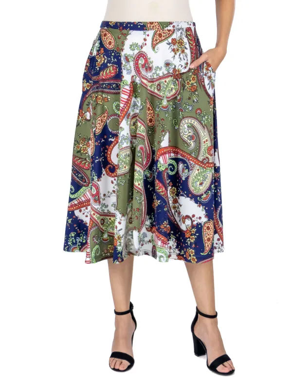 Paisley Print Pleated Pocket Midi Skirt sold by 24/7 Comfort Apparel